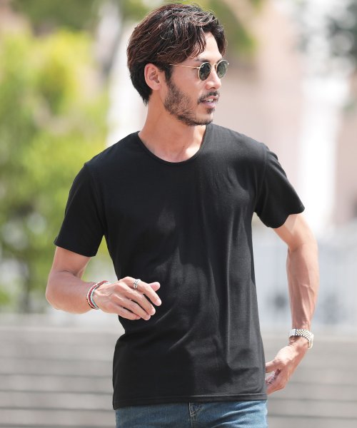 Uネックカラーリング無地tシャツ Tシャツ メンズ 半袖 Uネック 無地 五分袖 クルーネック ジギーズショップ Jiggys Shop Magaseek