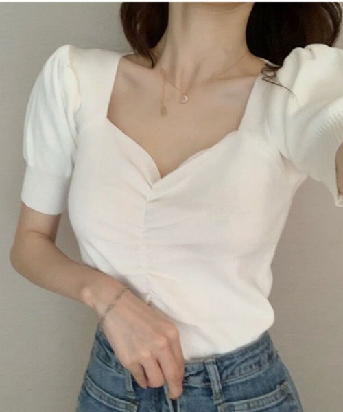 セール Vネックtシャツ ニットカットソー セクシー 小さめ 半袖サマーニット セイヘイショップ Seiheishop Magaseek