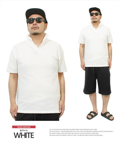 ポロシャツ メンズ 大きいサイズ 半袖 シアサッカー イタリアンカラー Tシャツ スキッパー カットソー 白 黒 青 ポロ シャツ きれいめ スキッパー 立ち襟 ワンカラーズ One Colors Magaseek