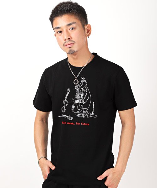 セール 手描きプリント半袖tシャツ Tシャツ メンズ 半袖 プリント ロゴ イラスト 楽器 音楽 ラグスタイル Luxstyle Magaseek