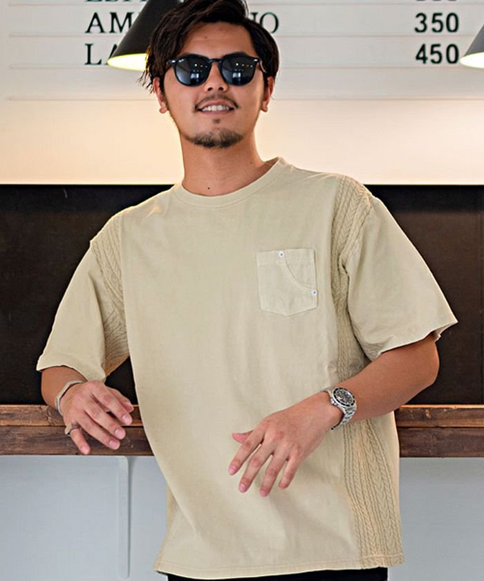  シルバーバレット CavariAニット×カットデニム貼り付けビッグTシャツ メンズ ベージュ 44（M） SILVER BULLET】