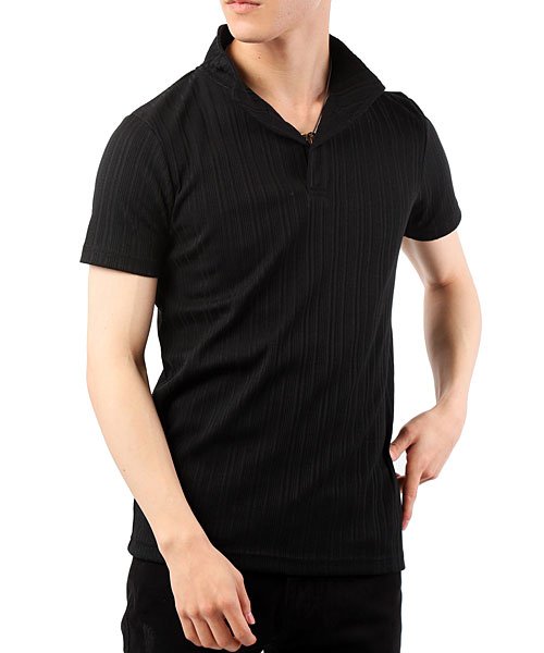 TopIsm(トップイズム)/襟ワイヤー入り半袖スキッパーポロシャツ/ブラック