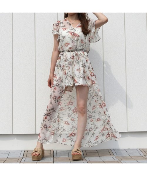 セール シフォンレイヤードロンパース レディース ファッション おしゃれ ワンピース ショートパンツ つなぎ オールインワン サマーワンピース 花柄 コンビネゾン 半袖 ノンヘッジ Non Hedge Magaseek