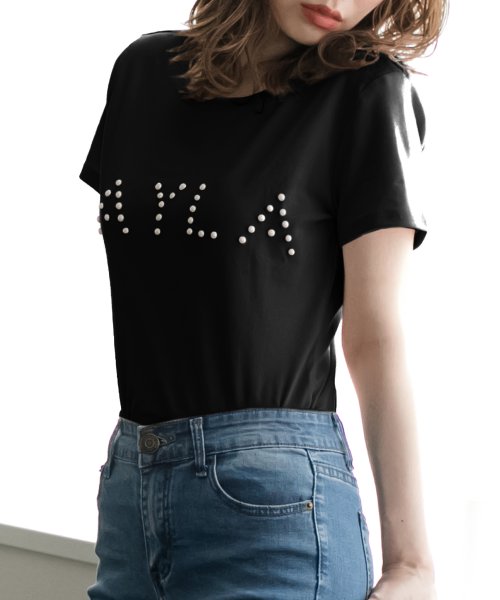 JULIA BOUTIQUE(ジュリアブティック)/パールロゴデザインTシャツ・トップス・カットソー/510736/ブラック