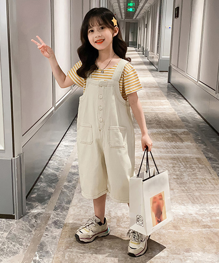 子ども服オーバーオール キッズ サロペット ｔシャツ おしゃれ 2点セット パンツ 半袖 子供服 女の子 ジュニアサイズ