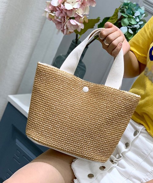 セール 籠バッグ レディース かごバック 新作 配色 夏 トートバッグ ハンドバッグ 無地 ナチュラル 編み鞄 旅行 ミニミニストア Miniministore Magaseek