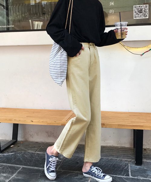 セール デニムパンツ レディース アンクル丈 ストレートパンツ ハイウエスト ジーンズ ゆったり ジーパン 着やせ ボトムス カジュアル ミニミニストア Miniministore Magaseek