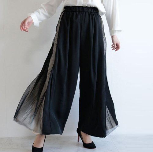 サイドチュールプリーツ異素材ワイドパンツ サワアラモード Sawa A La Mode Magaseek