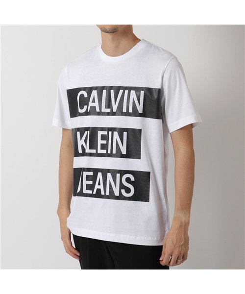 Calvin Klein(カルバンクライン)/【Calvin Klein(カルバンクライン)】J30J314199 STACKED INSIT LOGO REG TEE プリント ボックス ロゴT 半袖 T/ホワイト