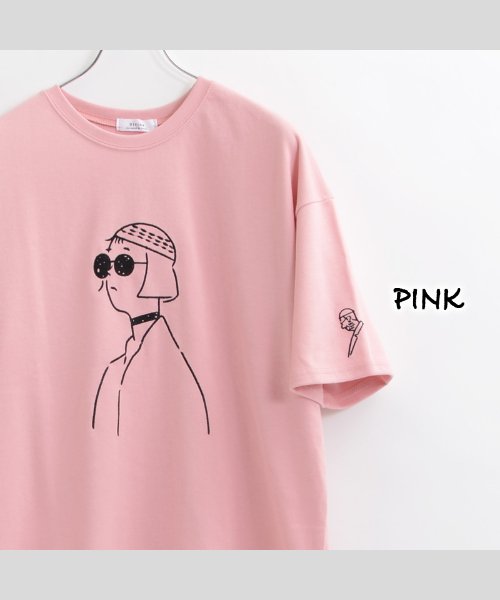 1111clothing(ワンフォークロージング)/ビッグtシャツ メンズ ビッグシルエット レディース tシャツ 半袖 ビッグシルエットtシャツ 半袖tシャツ 刺繍 tシャツ ゆったり 大きめ オーバーサイズ /ピンク