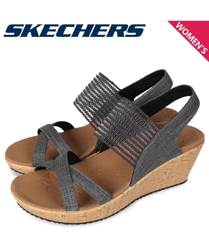 スケッチャーズ Skechers サンダル ウェッジサンダル レディース Beverlee High Tea ブラック 黒 スケッチャーズ Skechers Magaseek