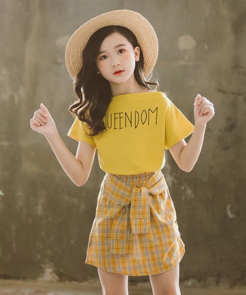 キッズ セットアップ 女の子 半袖 トップス スカート 上下セット 子供服 可愛い ミニチェック柄スカート春夏 新作 キッズ ミニミニストア Miniministore Magaseek