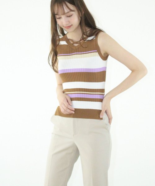 セール クロスｖネックノースリーブボーダーニット エイミーパール バイ パウダーシュガー Eimy Peal By Powder Sugar Magaseek