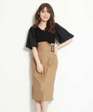 Apuweiser Riche アプワイザーリッシェ ハイウエストタイトスカート スカート タイト タイトスカート タイトシルエット ハイウエスト ハイウエストデザイン ハイウエストスカート ベルト サイド サイドベルト ミモレ ミモレ丈 ミモレスカート キャメル