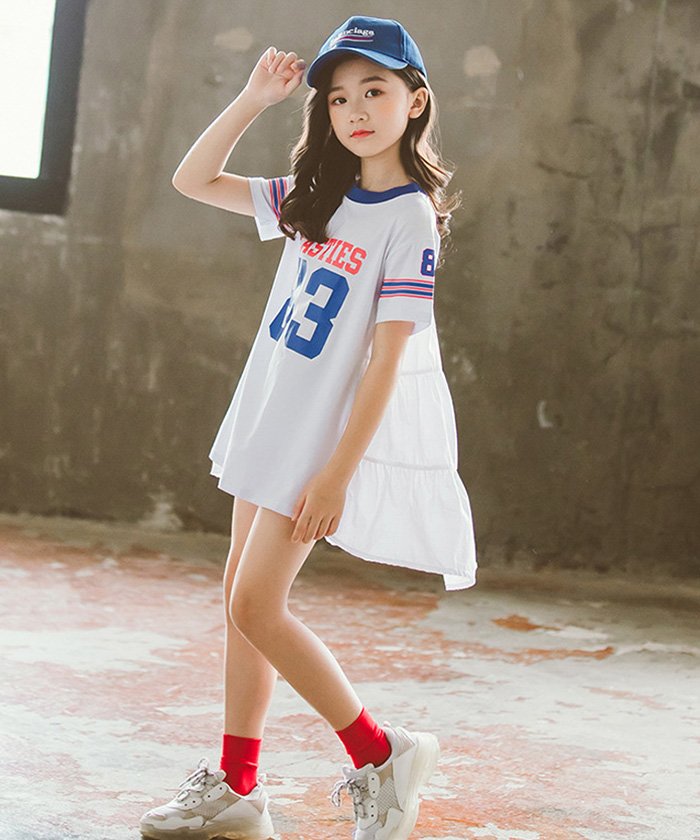 Tシャツワンピース 夏 綿 子供服 半袖 女の子 フレアワンピース 女児 おしゃれ ミニワンピース ガールズ ダンス ミニミニストア Miniministore Magaseek