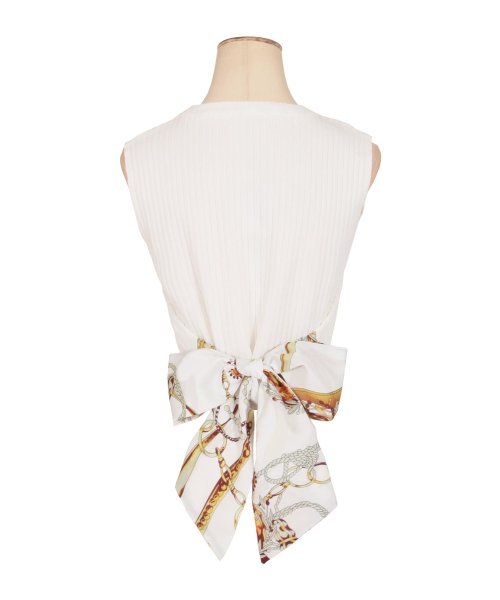 セール バックリボンノースリーブニットトップス レディース ノースリーブ カットソー リブニット ハイネック ニット サマーニット バックリボン ジュリアブティック Julia Boutique Magaseek