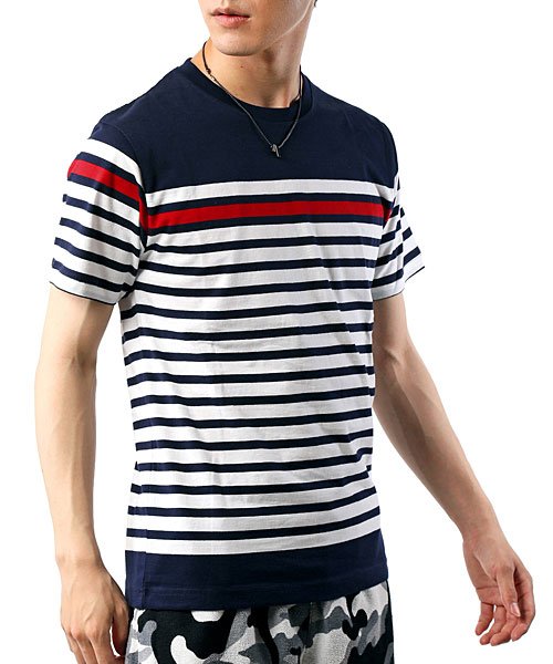 セール Vネック クルーネック綿100 ボーダーtシャツ トップイズム Topism Magaseek