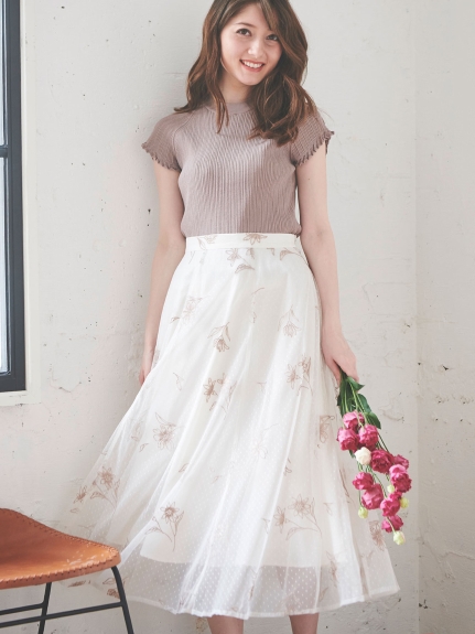 【TVドラマ着用】【美人百花・Ray10月号掲載】【セットアップ対応商品】配色刺繍チュールスカート