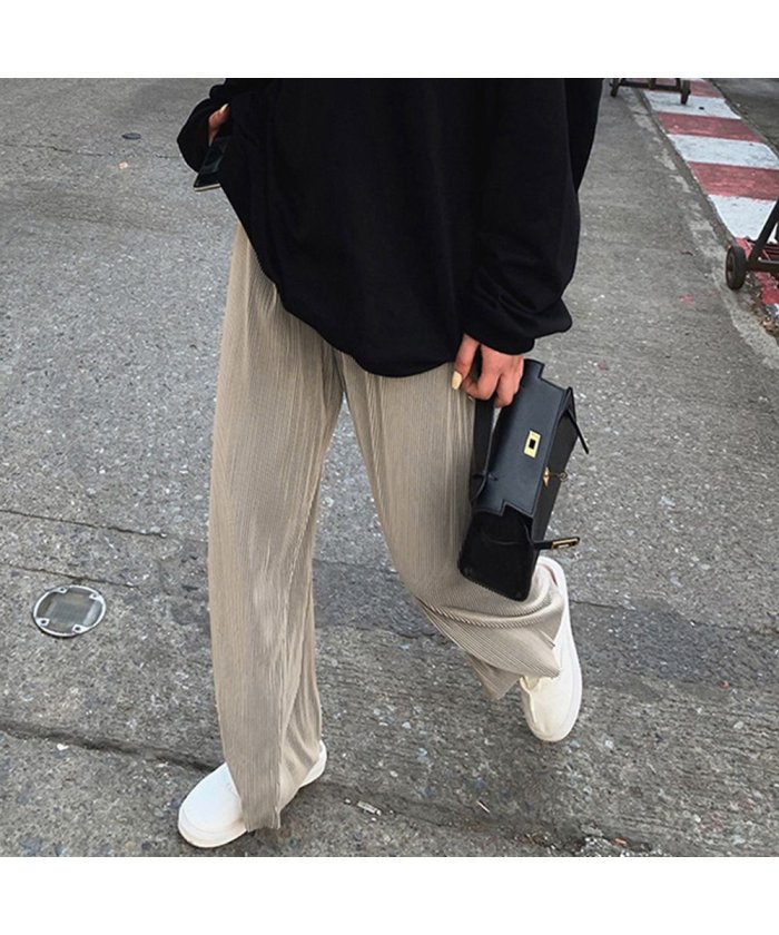 セール プリーツパンツ レディース ワイドパンツ ハイウエスト ストレートパンツ 着やせ ロングパンツ ウエストゴム ボトムス ミニミニストア Miniministore Magaseek