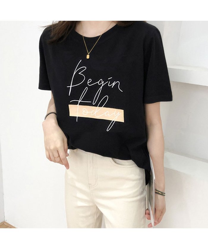 落書き文字 ｔシャツ レディース 半袖 カットソー プリント おしゃれ トップス ラウンドネック ロゴtシャツ 着やせ ミニミニストア Miniministore Magaseek
