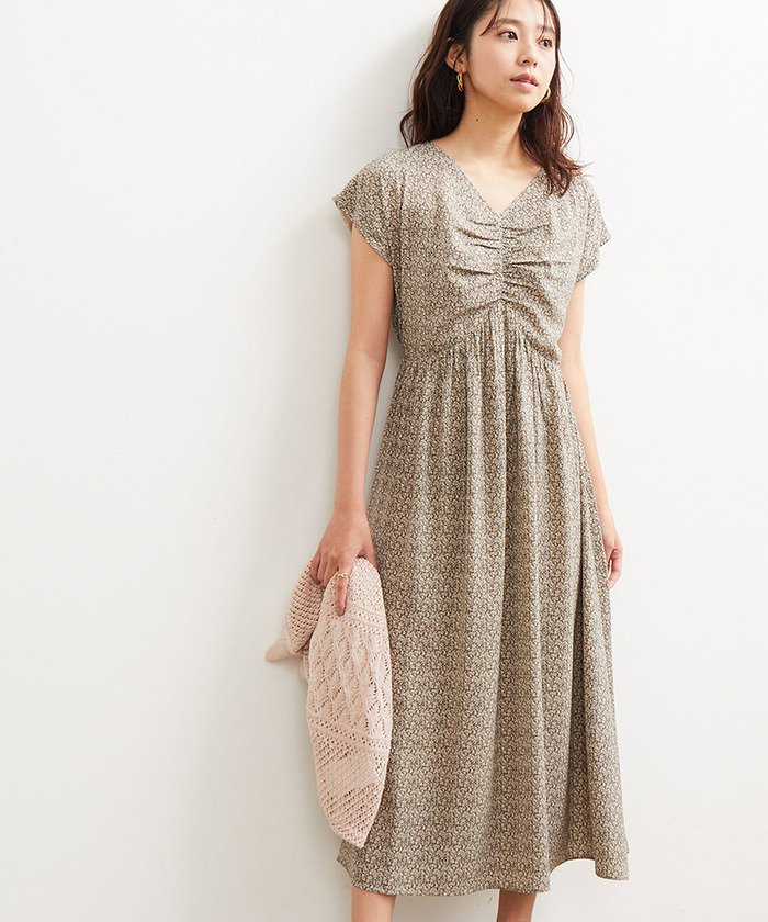 セール フロントギャザーフレンチスリーブ花柄ワンピース ビス Vis Magaseek