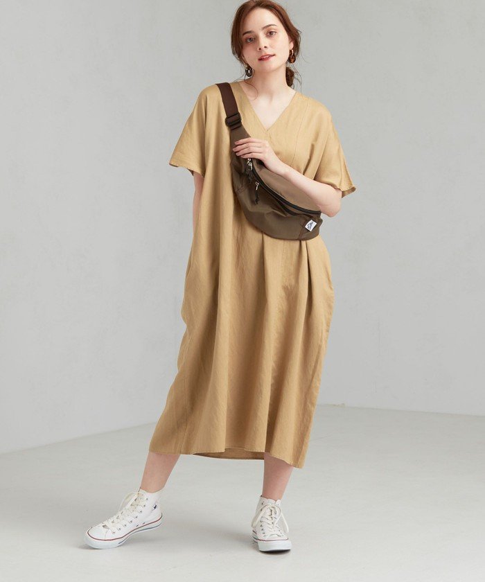 50%OFF！＜マガシーク＞ グリーンレーベルリラクシング CFC ミニヘリンボーン カフタン ワンピース レディース BEIGE FREE green label relaxing】 セール開催中】