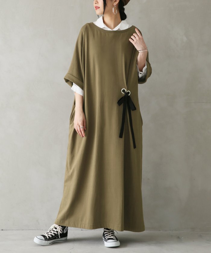 ハトメデザイン配色リボンワンピース オシャレウォーカー Osharewalker Magaseek