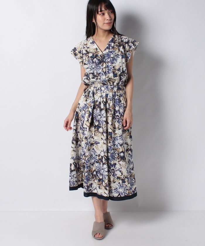 セール 麻調総花プリントワンピース インタープラネット Interplanet Magaseek