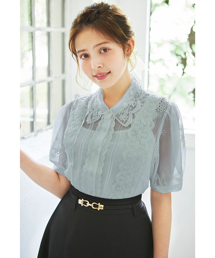 セール シアーレース刺繍 ブラウス イング Ingni Magaseek