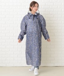 Lace Ladies(レースレディース)/軽量袖あり花柄クリアバイザー付きレインポンチョ/ブルー