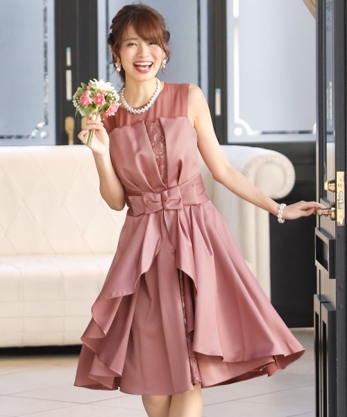 2wayフリルレースドレス 結婚式ワンピース お呼ばれ 二次会 セレモニー大きいサイズ対応フォーマルパーティードレス プールヴー Pourvous Magaseek