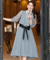 PourVous(プールヴー)/レース＆リボン ロングスカート/結婚式ワンピース・同窓会・成人式・セレモニー大きいサイズ対応フォーマルパーティードレス/ブルー