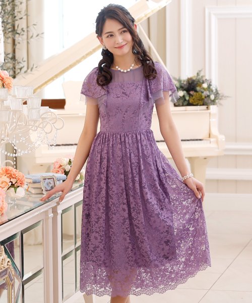 ラッフルスリーブレース ロングスカート 結婚式ワンピース 二次会 謝恩会 セレモニー大きいサイズ対応フォーマルパーティードレス プールヴー Pourvous Magaseek