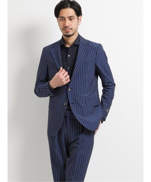かわいい マルゾット Marzotto ウール混サッカー 青ストライプ スリムフィット2釦2ピーススーツ ビジネス フォーマル Backtohealthwoodbury Com