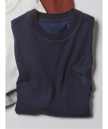 TAKA-Q(タカキュー)/クールマックス/COOLMAX　ニットサッカークルーネック半袖Tシャツ/ネイビー
