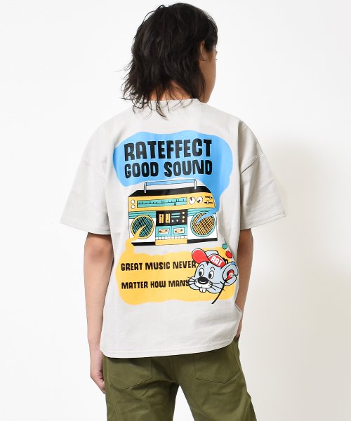 RAT EFFECT(ラット エフェクト)/ネズミ＆ラジカセBIGTシャツ/ライトグレー