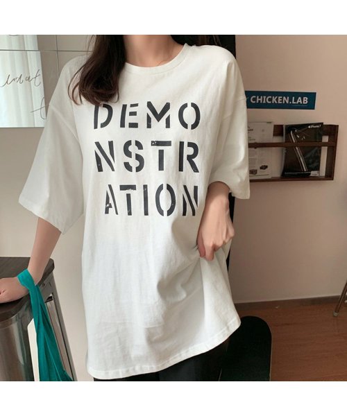 miniministore(ミニミニストア)/ロング ロゴｔシャツ レディース 半袖/ホワイト