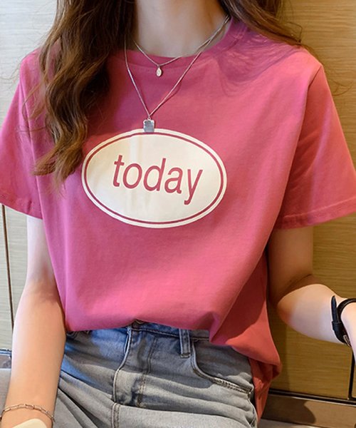 セール ロゴtシャツ レディース 半袖 カットソー 春夏 トップス ラウンドネック カジュアル コットン ｔシャツ ロゴプリント ミニミニストア Miniministore Magaseek