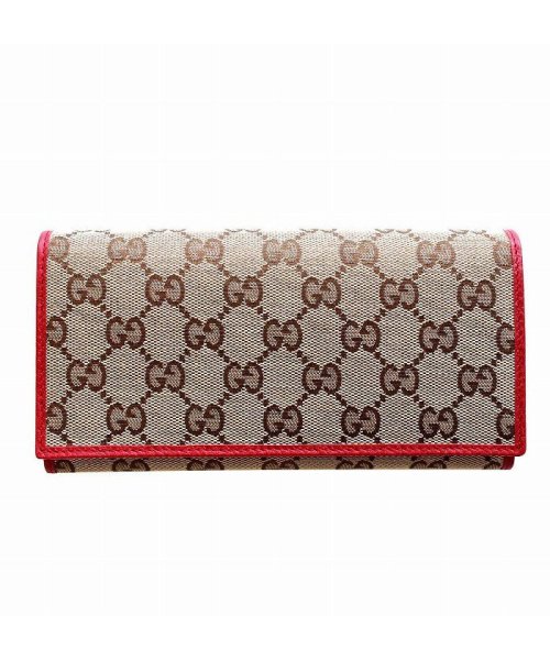 Gucci グッチ アウトレット レディース 二つ折り長財布 Ggキャンバス レザー ベージュ レッド Ky9lg 8606 グッチ Gucci Magaseek