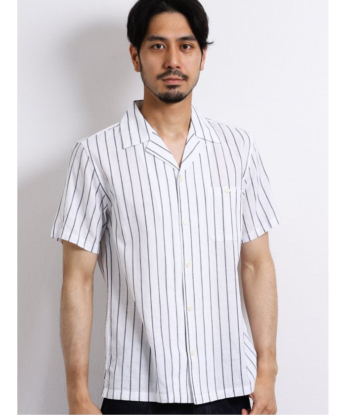 シリアルシール付 Maison Margiela 綿/麻 オープンカラー半袖シャツ 40