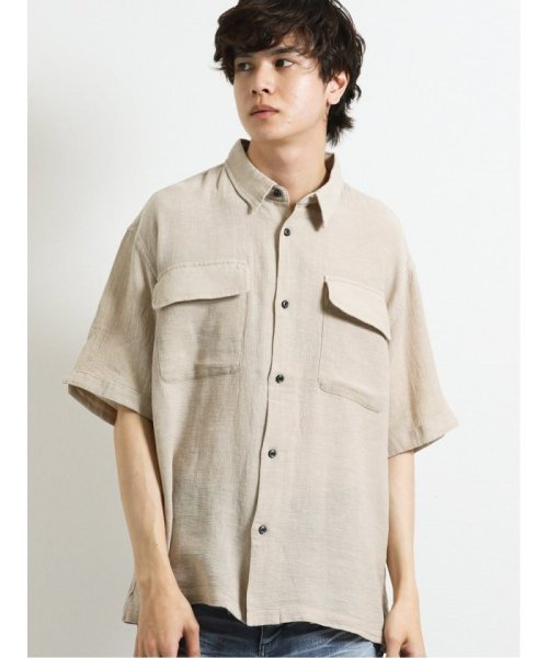 semanticdesign(セマンティックデザイン)/綿麻フラップポケット レギュラーカラー半袖シャツ/ベージュ
