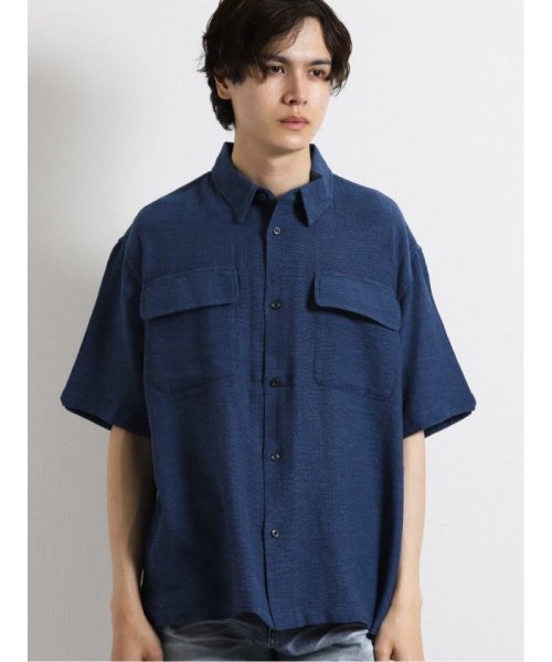 semanticdesign(セマンティックデザイン)/綿麻フラップポケット レギュラーカラー半袖シャツ/ネイビー