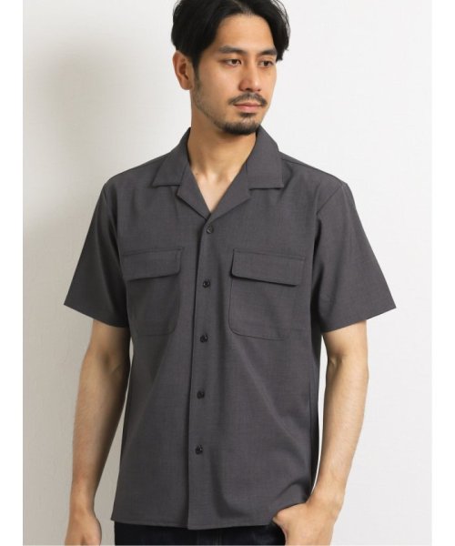 TAKA-Q(タカキュー)/接触冷感ストレッチ オープンカラー半袖シャツ/グレー