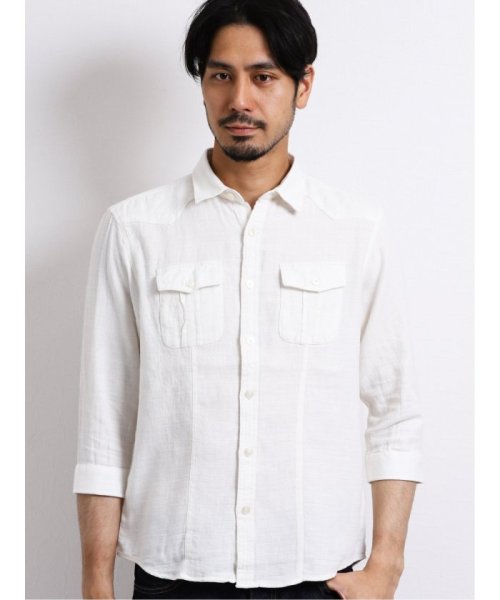 TAKA-Q(タカキュー)/コットンリネン レギュラーカラー半袖シャツ/ホワイト