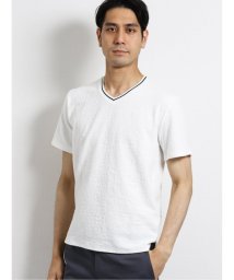 TAKA-Q(タカキュー)/ナノファイン/NANOFINE ふくれジャガードVネック半袖Tシャツ/ホワイト