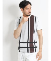 TAKA-Q(タカキュー)/接触冷感チェックジャガード クルーネック半袖Tシャツ/ホワイト
