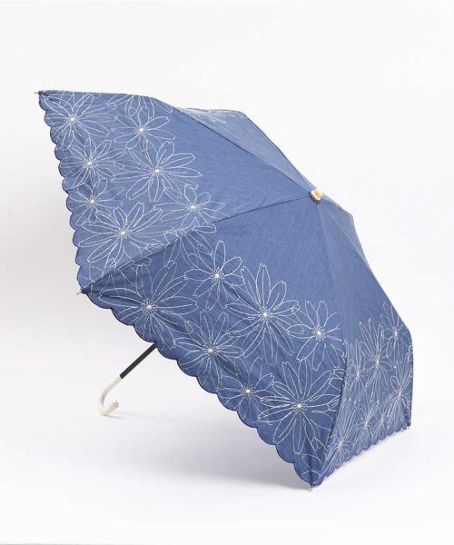 LOWELL Things(LOWELLThings)/【晴雨兼用】★折りたたみ傘/マーガレット裾刺繍/ネイビー