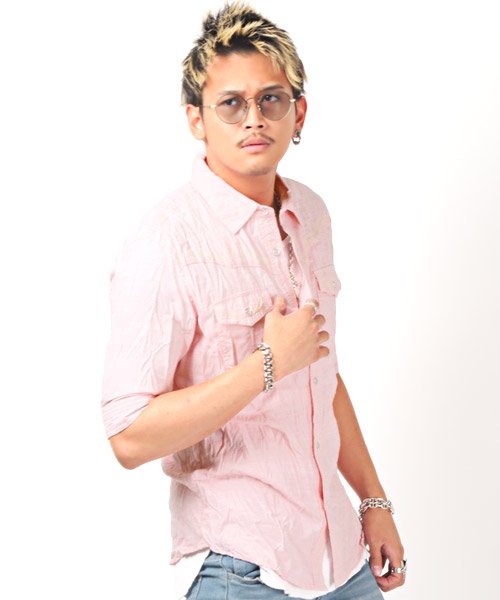 セール 刺繍入り5分袖シャツ シャツ メンズ 5分袖 刺繍 ラグスタイル Luxstyle Magaseek