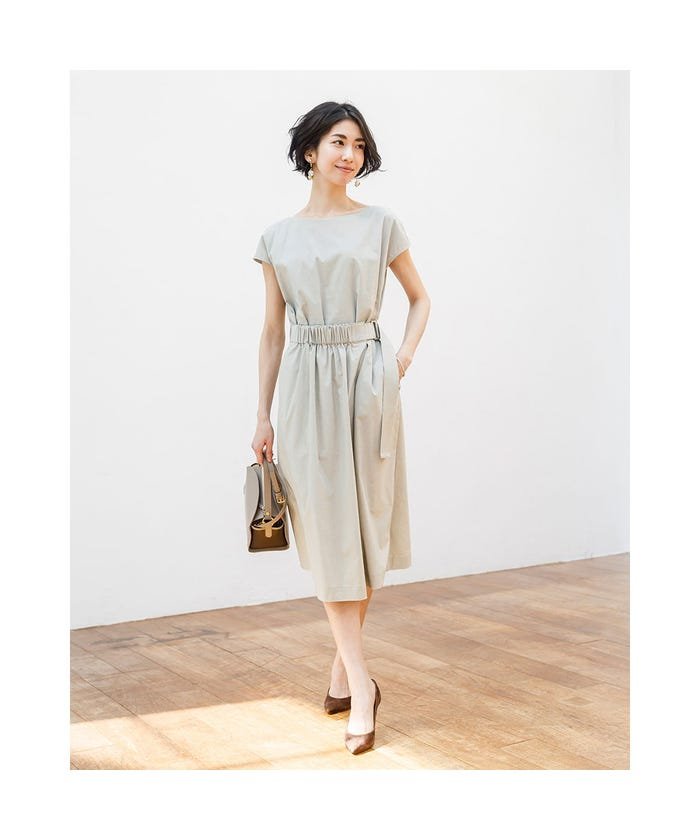 セール ドゥクラッセ Doclasse ハイストレッチリネン フレンチワンピース ストーン ドゥクラッセ Doclasse Magaseek