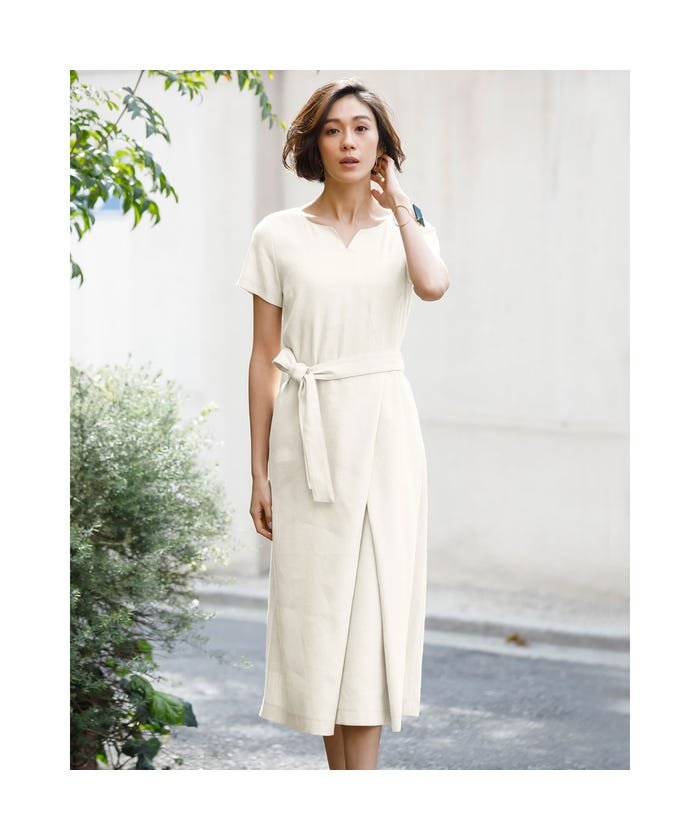 セール ドゥクラッセ Doclasse ストレッチリネン カッティングワンピース オフホワイト ドゥクラッセ Doclasse Magaseek